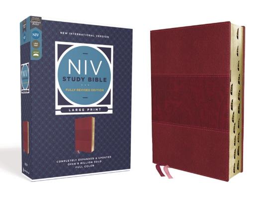 NIV Large Print Fully Revised Study Bible (Thumb Indexed, Burgundy Leathersoft)