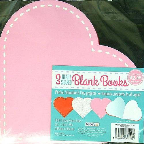 3 Heart Shaped Blank Books (Plain Red/White Heart/Pink Heart)