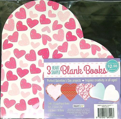 3 Heart Shaped Blank Books (Blank Heart/Zig-Zag Heart/ Pink Hearts)